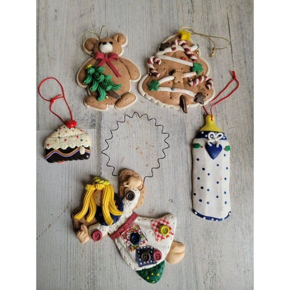 Vintage gingerbread cake Angel Baby Bottle teddy bear ornament unique set Xmas - Picture 5 of 8